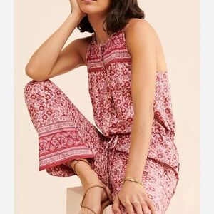 Faherty Adella Jumpsuit Sun Up Block Print Pink Size Small
